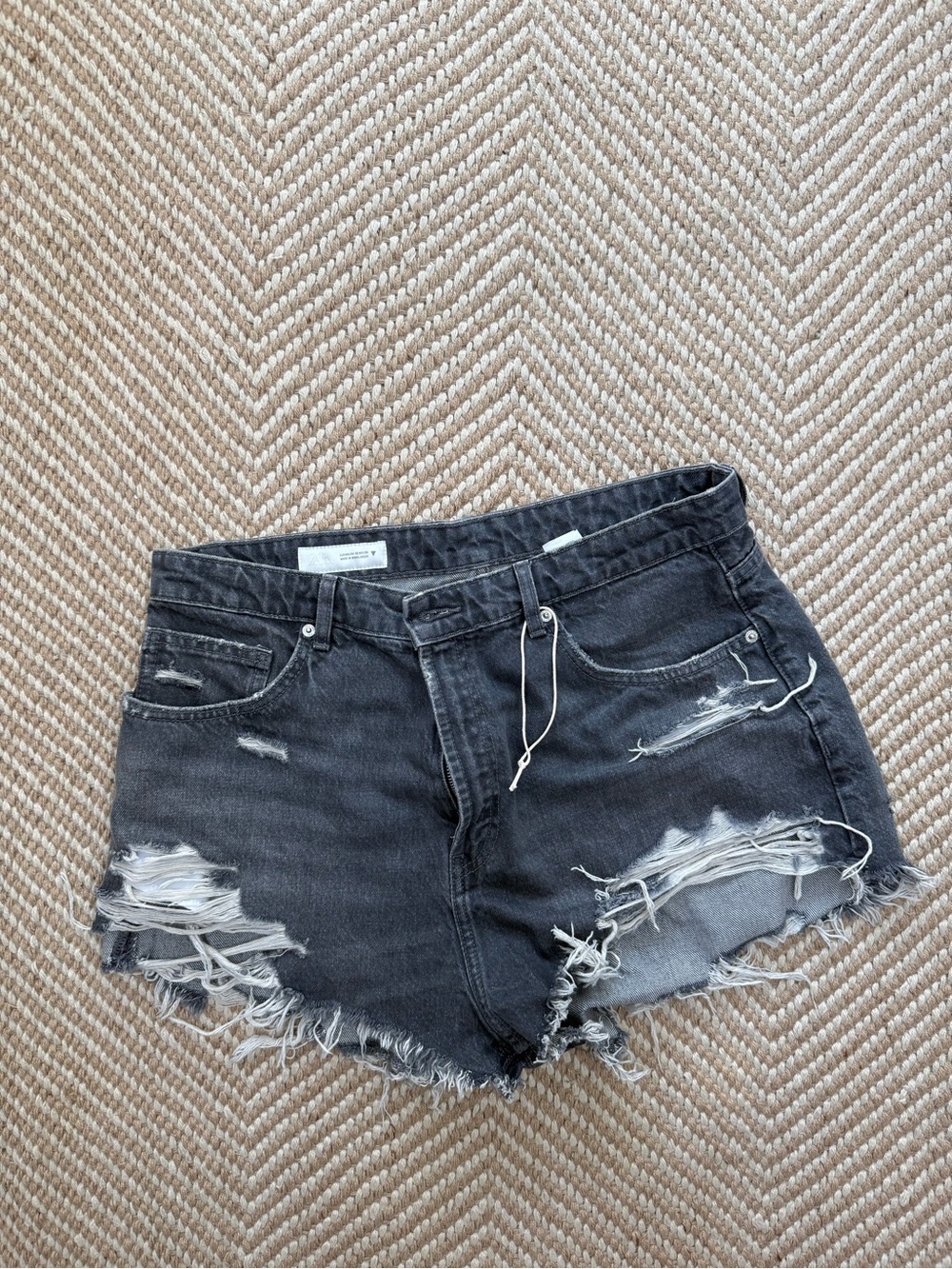Zara Black Distressed Denim Cutoff Shorts | Size 12 / EUR 44